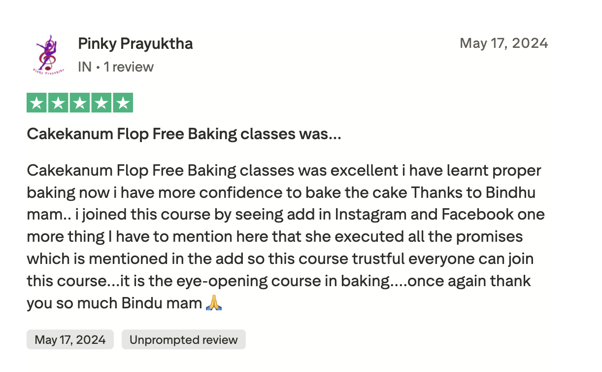 Original Trustpilot review by Pinky Prayuktha