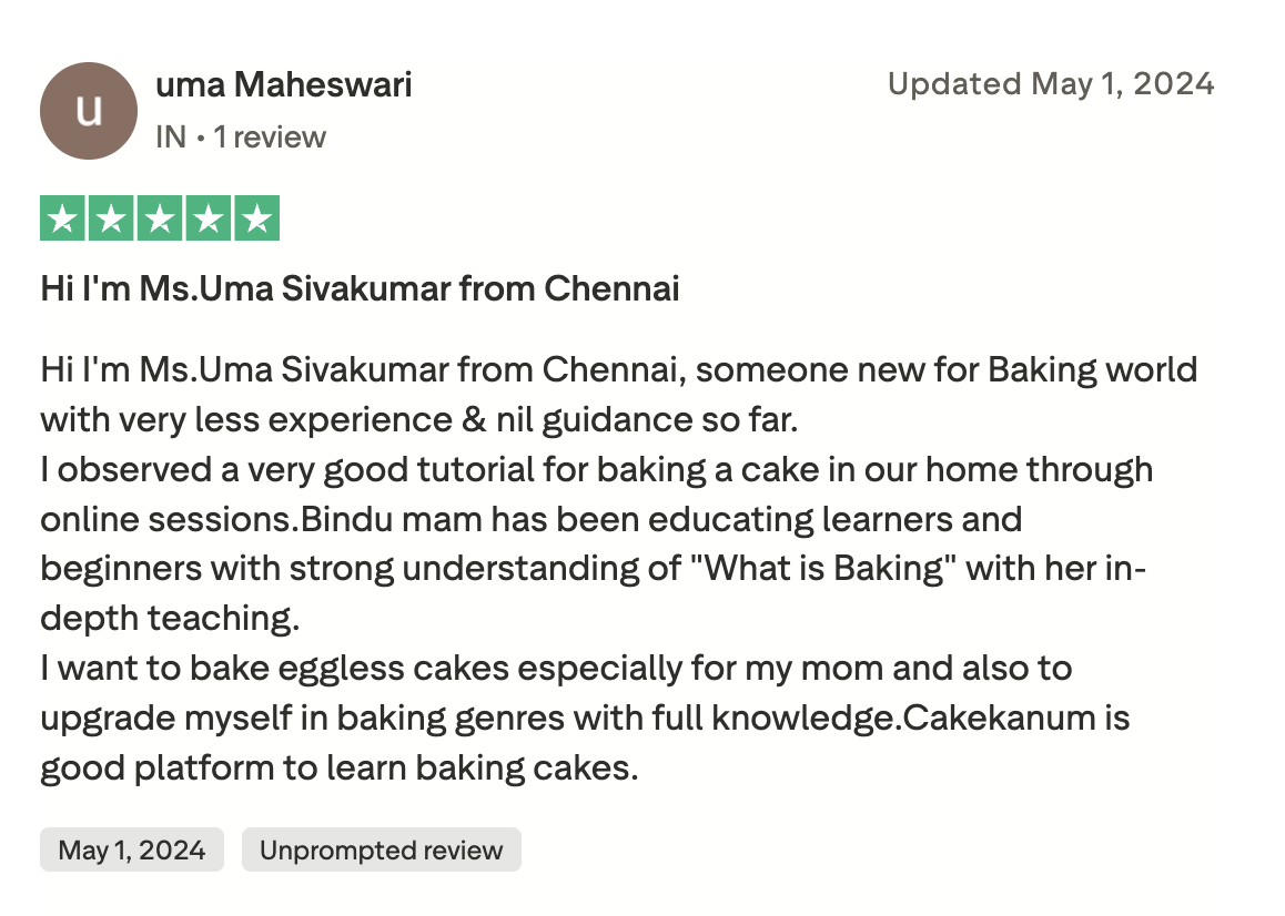Original Trustpilot review by uma Maheswari
