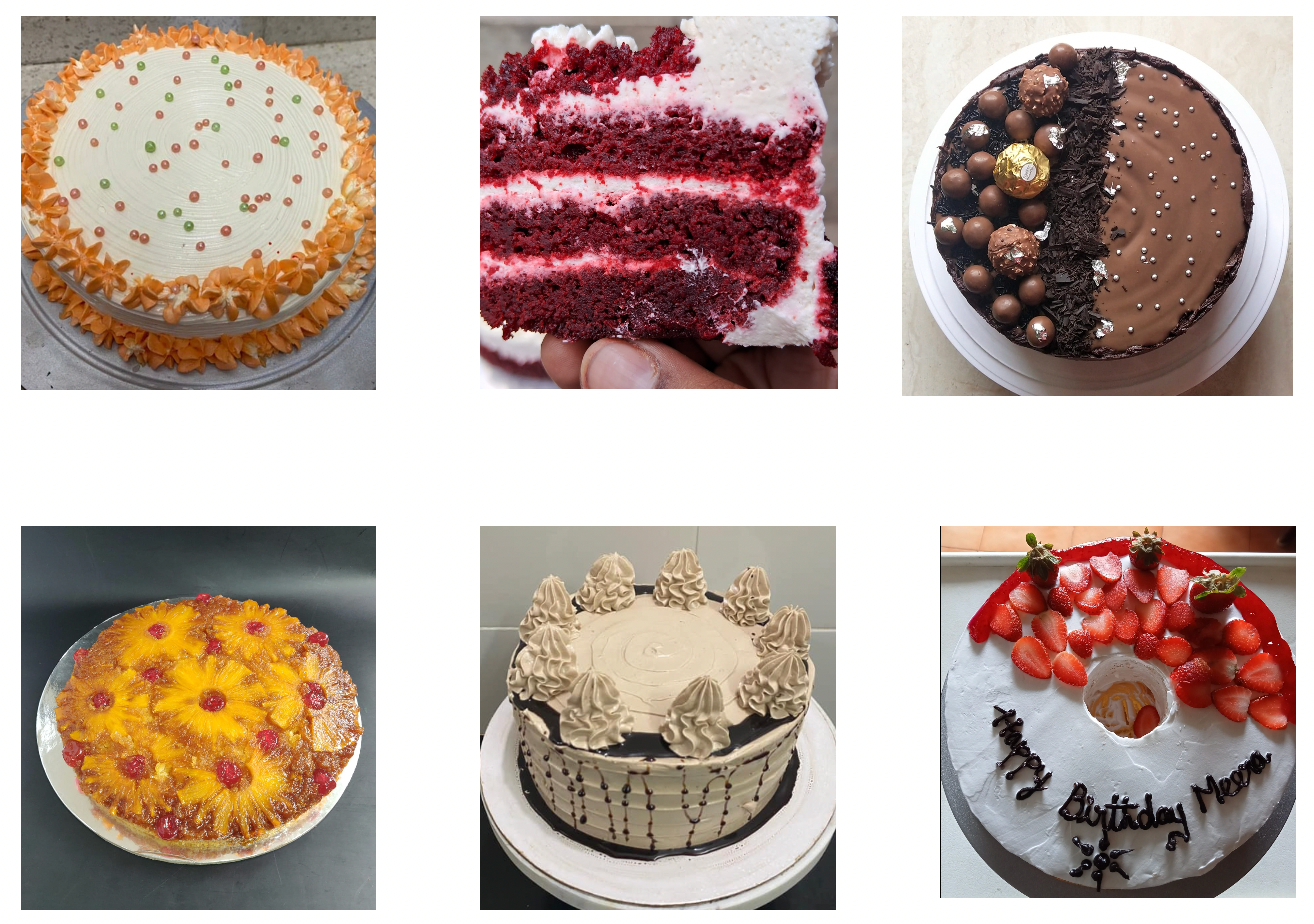 Ruffled cream cake, red velvet slice, chocolate celebration cake, pineapple upside-down, coffee cake, birthday ring cake
