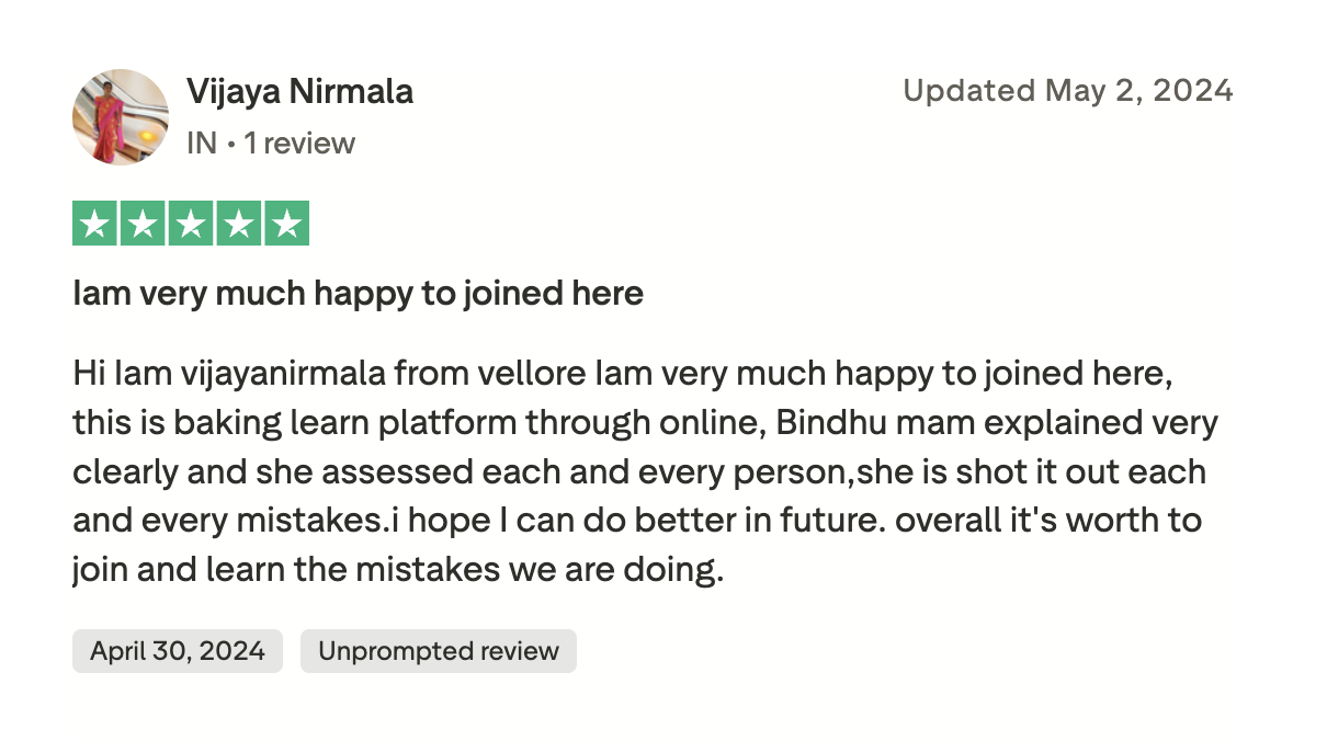 Original Trustpilot review by Vijaya Nirmala