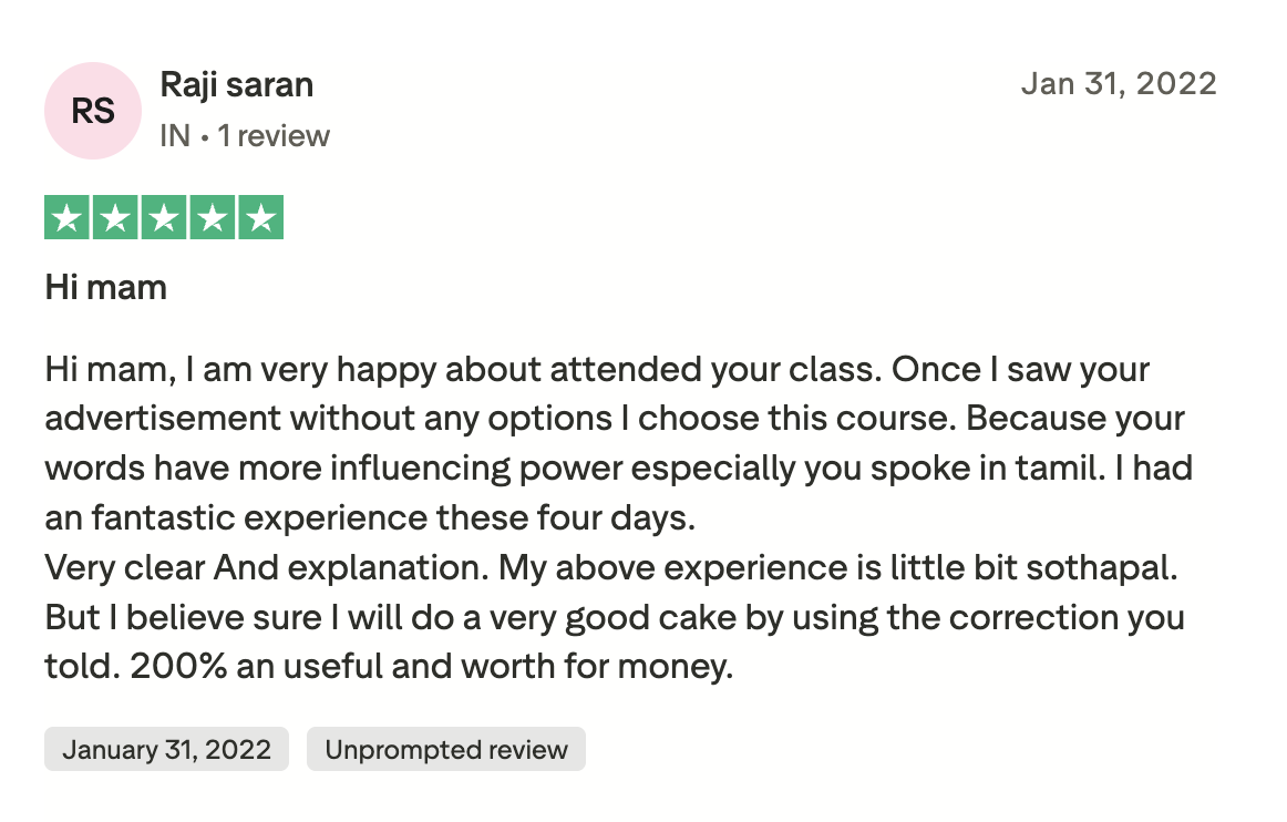 Original Trustpilot review by Raji saran
