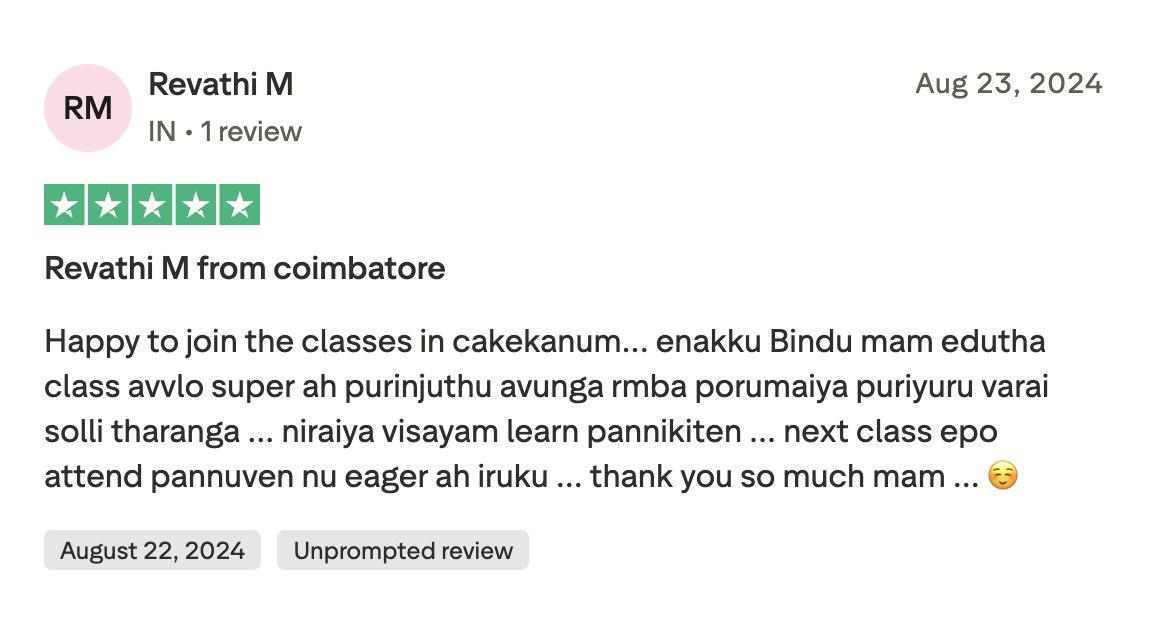 Original Trustpilot review by Revathi M