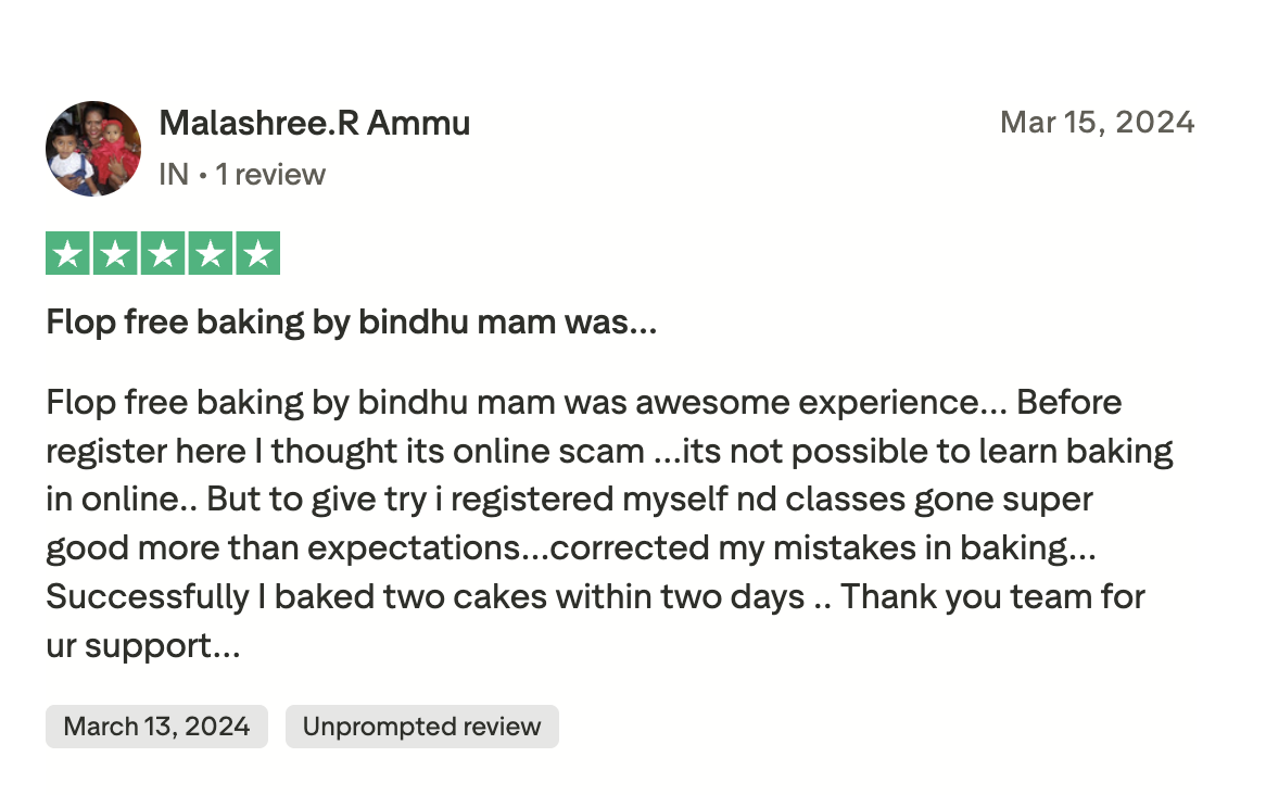 Original Trustpilot review by Malashree.R Ammu